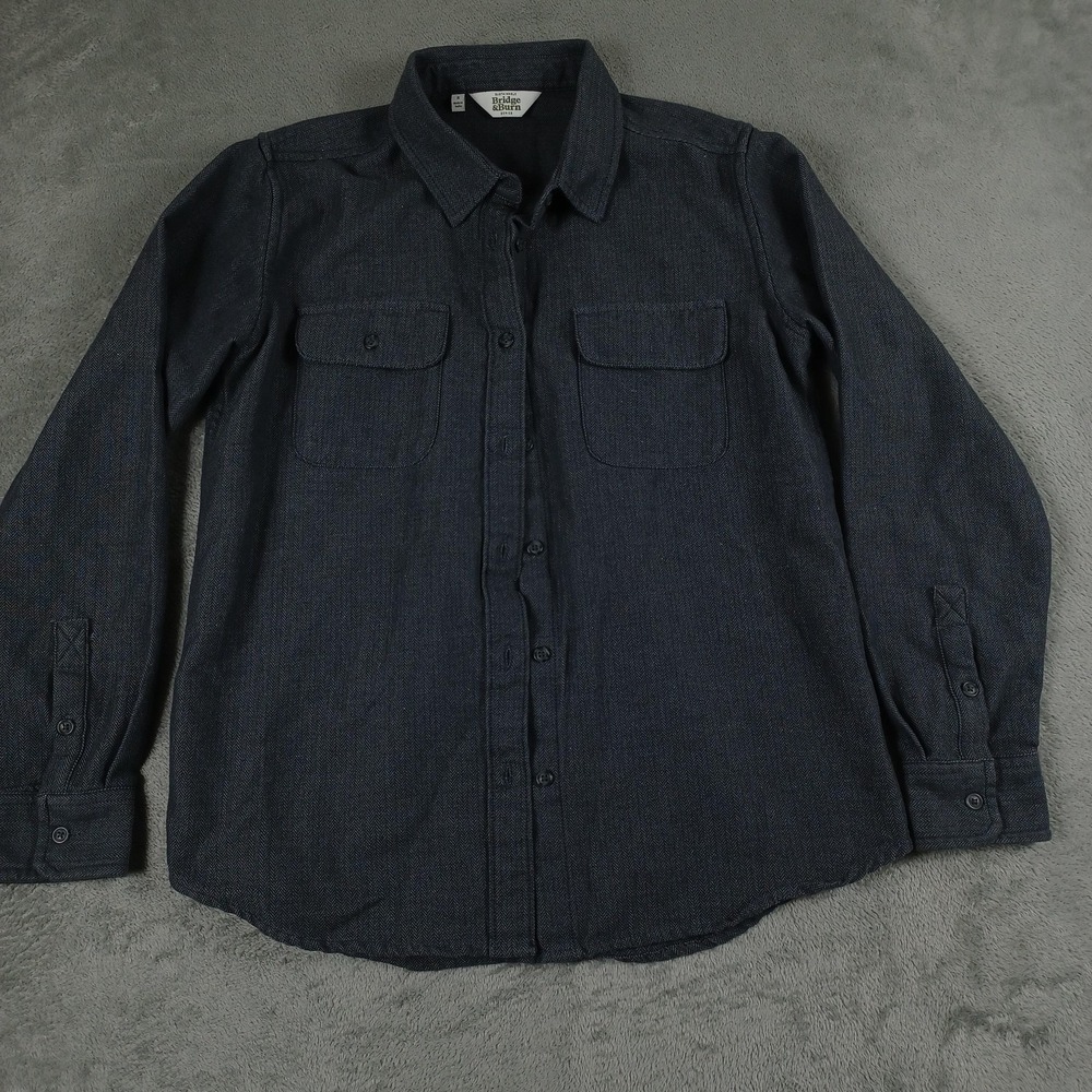 Bridge & Burn Shirt Mens Small Herringbone Utility Sustainable Organic‎ Cotton
